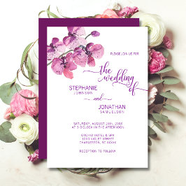 Convites Casamento de Orquídeas Florais Púrpuras Pintadas c