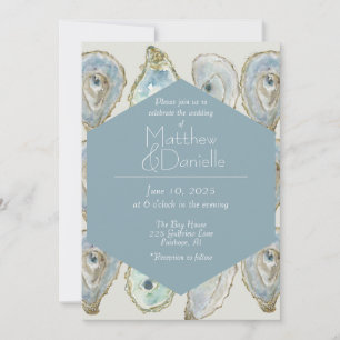 Convites Casamento de Ostras de Aquarela- Azul Derrante