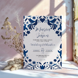 Convites Casamento de Otomi Blue Floral Elegant Fiesta
