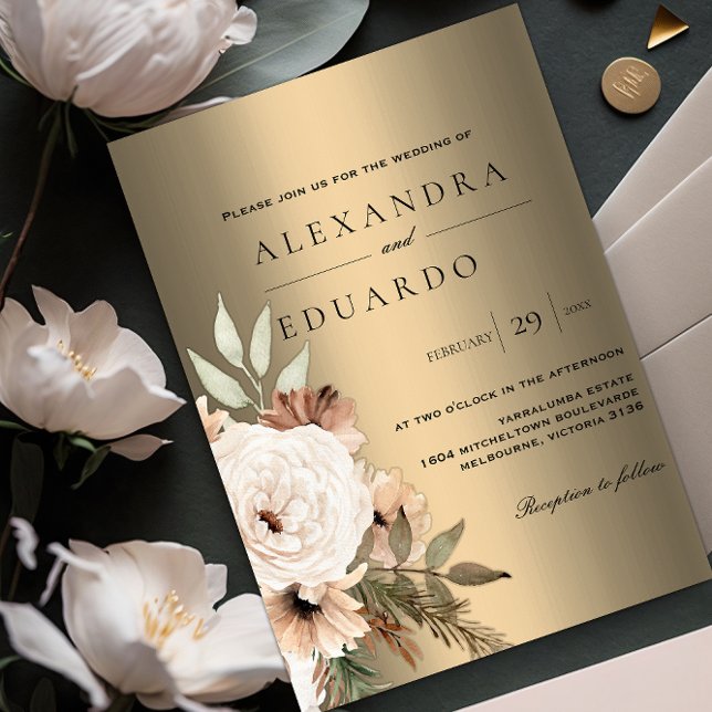 Convites Casamento de ouro Boho Wildflower (Criador carregado)