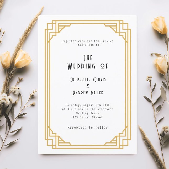 Convites Casamento de ouro branco Art Deco Gatsby (Criador carregado)