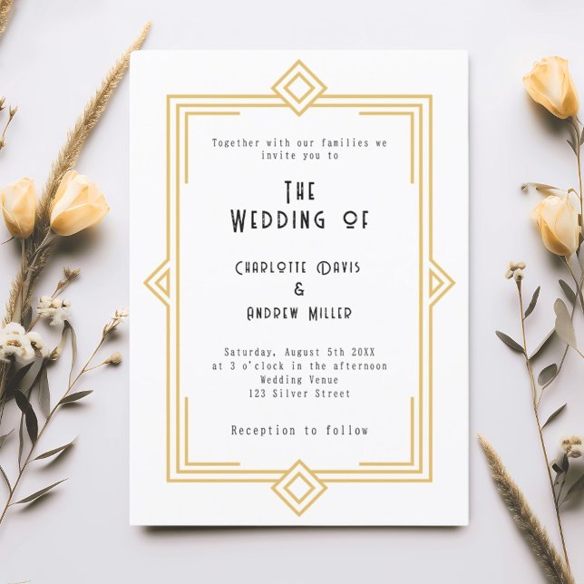 Convites Casamento de ouro branco Art Deco Gatsby (Criador carregado)