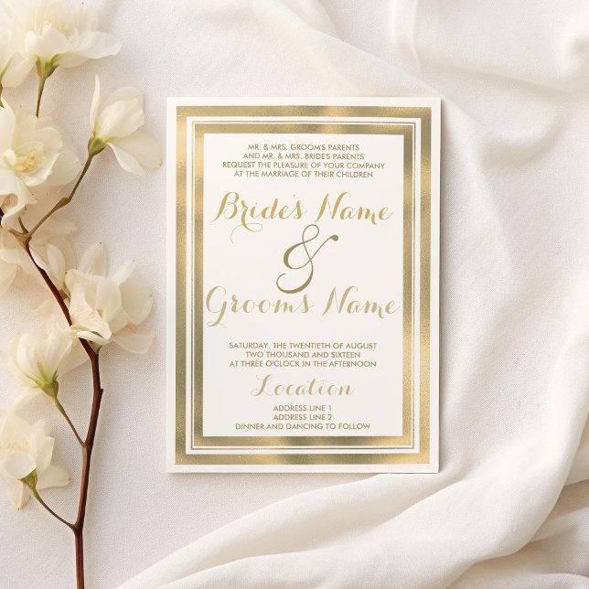 Convites Casamento de ouro branco-na moda elegante (Elegant stylish white gold frame Wedding)