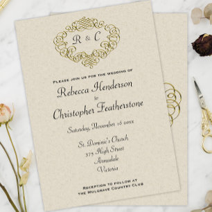 Convites Casamento de ouro Crest Monogrammed Elegance