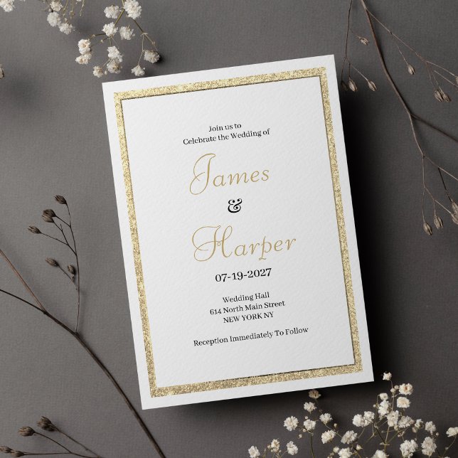 Convites Casamento de ouro elegante e branco de luxo (Luxury white elegant gold glitter Wedding)
