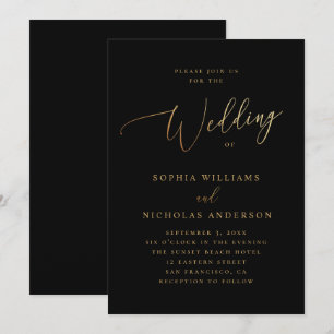 Convites Casamento de ouro elegante e guião clássico pret