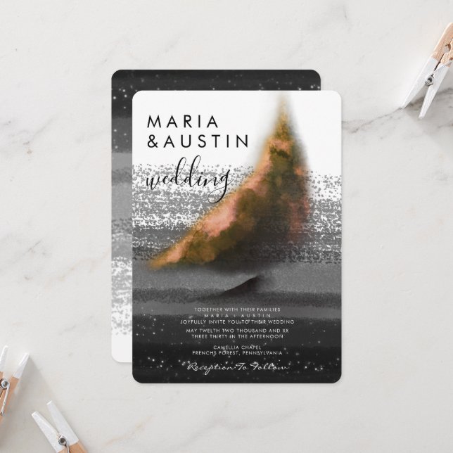 Convites Casamento de Ouro Elegante Negra-Branca-Negra-Negr (Frente/Verso In Situ)