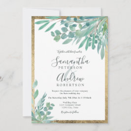 Convites Casamento de ouro floral Eucalyptus