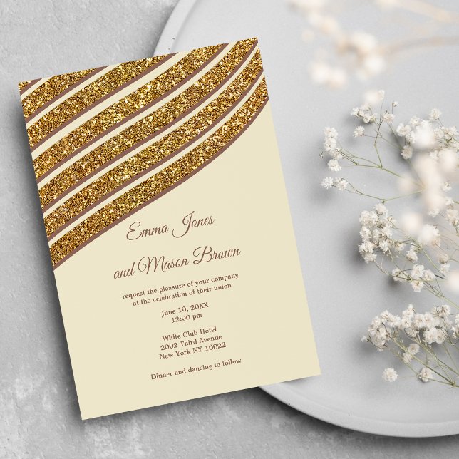 Convites Casamento de ouro geométrico por abstrato (Abstract geometrical ivory gold glitter Wedding)