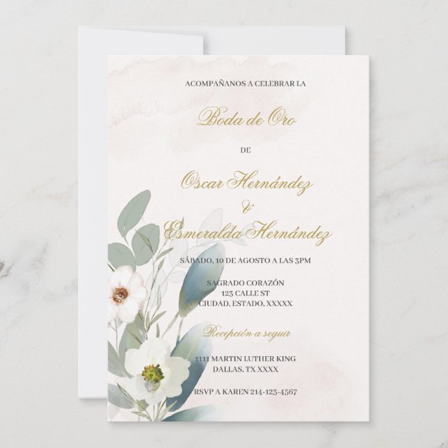 Convites Casamento de ouro Greenery (Frente)