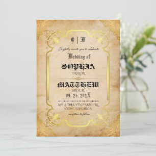 Convites Casamento de Ouro Medieval Personalizável