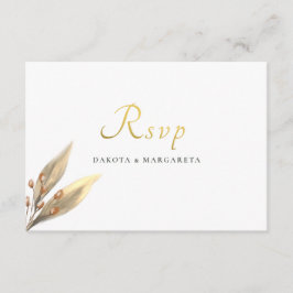 Convites Casamento de ouro RSVP com folha rustica Elegante