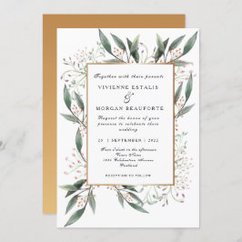 Convites Casamento de ouro verde-aquarela elegante