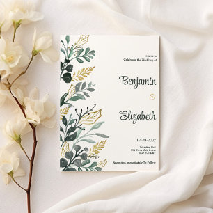 Convites Casamento de ouro verde-aquoso botânico