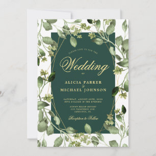 Convites Casamento de ouro verde-esmeraldo Eucalyptus green