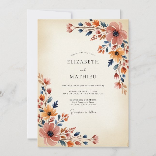 Convites Casamento de Outono Apricot Marinho Pintado (Frente)