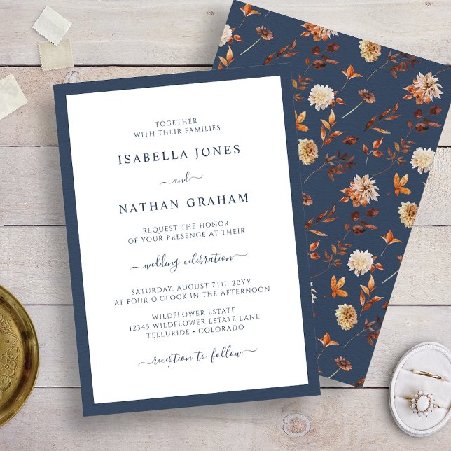Convites Casamento de Outono Azul Marinho (Navy Autumn Wedding Invitation
)