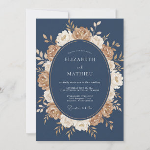 Convites Casamento de Outono Azul Naval Refinado