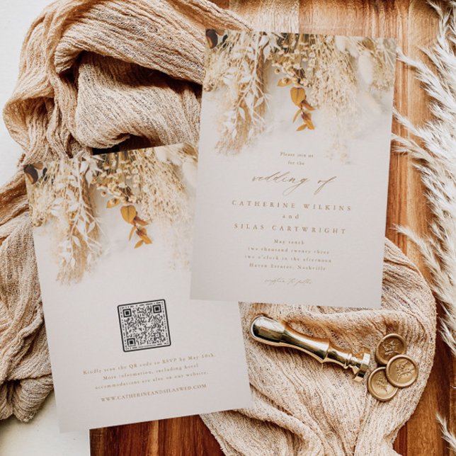 Convites Casamento de Outono Boho com Código QR (Criador carregado)