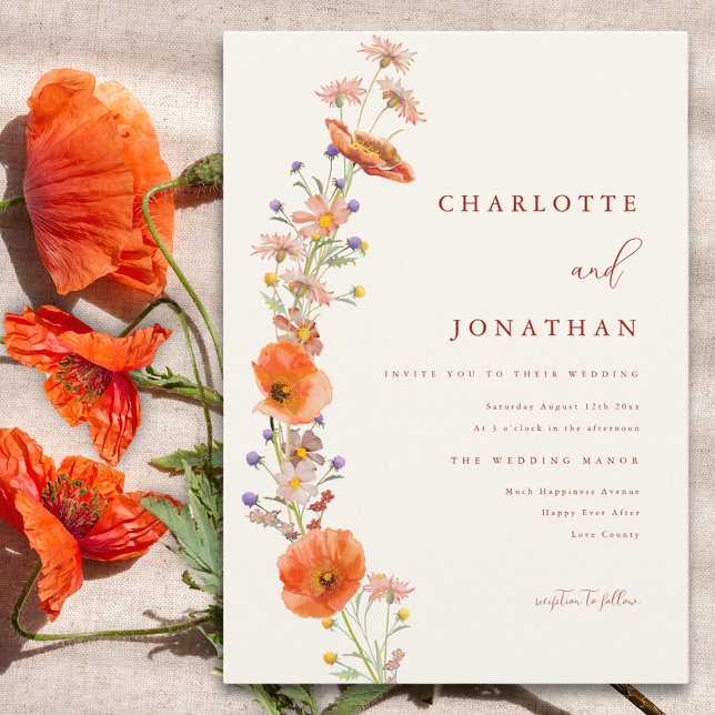 Convites Casamento de Outono Boho com Flores Silvestres (Boho wildflower simple wedding invitation )