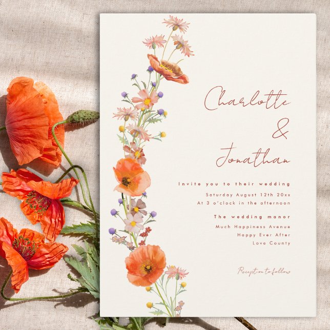 Convites Casamento de Outono Boho com Flores Silvestres (Simple wildflowers wedding invitation in earthy tones)
