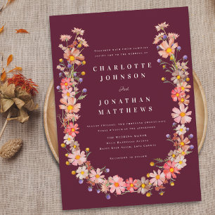 Convites Casamento de Outono Boho com Flores Silvestres