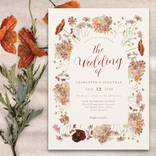 Convites Casamento de Outono Boho com Flores Silvestres (Elegant boho wildflower fall earthy tones wedding invitation )