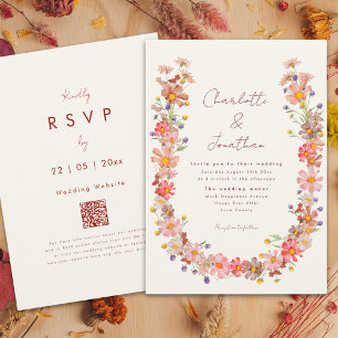 Convites Casamento de Outono Boho com Flores Silvestres