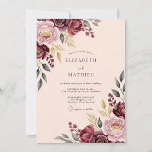 Convites Casamento de Outono Burgundy Exquisito