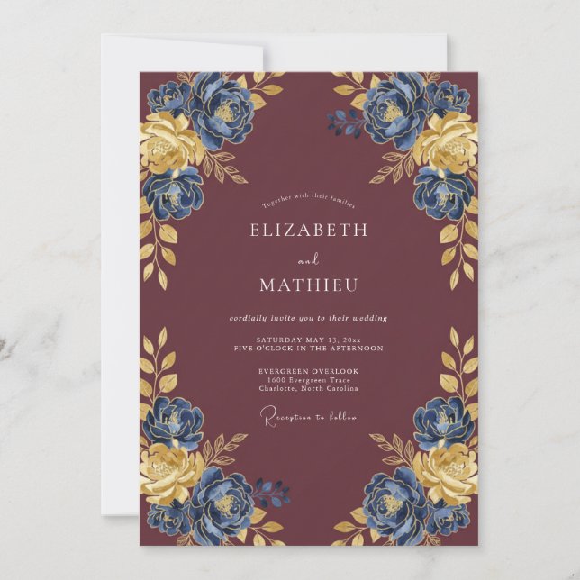 Convites Casamento de Outono Burgundy Ornate (Frente)
