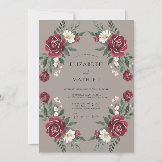 Convites Casamento de Outono Burgundy Polido (Frente)