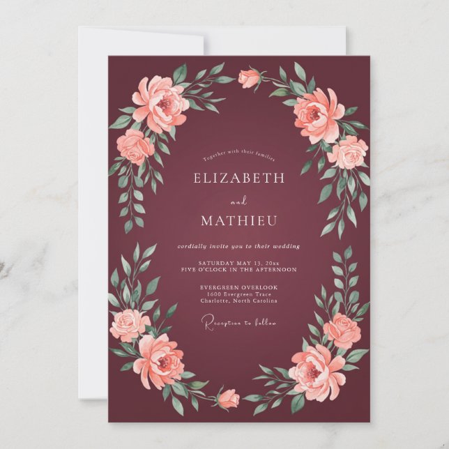 Convites Casamento de Outono Burgundy Refinado (Frente)