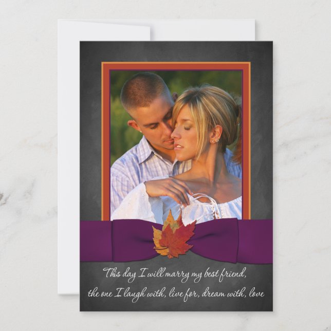 Convites Casamento de outono| Chalkboard, Folhas de outono| (Frente)