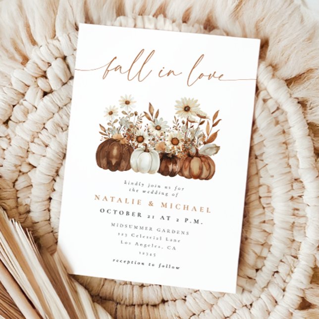 Convites Casamento de Outono com Abóbora Floral Boho (Criador carregado)