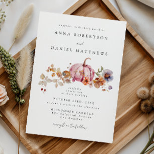 Convites Casamento de Outono com Abóbora Floral Elegante