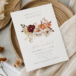 Convites Casamento de Outono com Abóbora Floral Elegante
