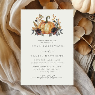 Convites Casamento de Outono com Abóbora Floral em Aquarela