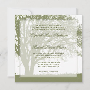 Convites Casamento de Outono com Carvalho e Verde Oliva