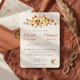 Convites Casamento de Outono com Flor Silvestre Terracota B