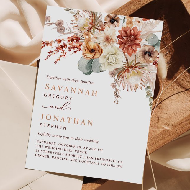 Convites Casamento de Outono com Flores de Terracota Boho (Criador carregado)