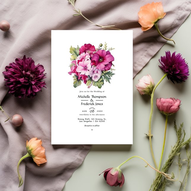 Convites Casamento de Outono com Flores Magenta e Sage (Criador carregado)