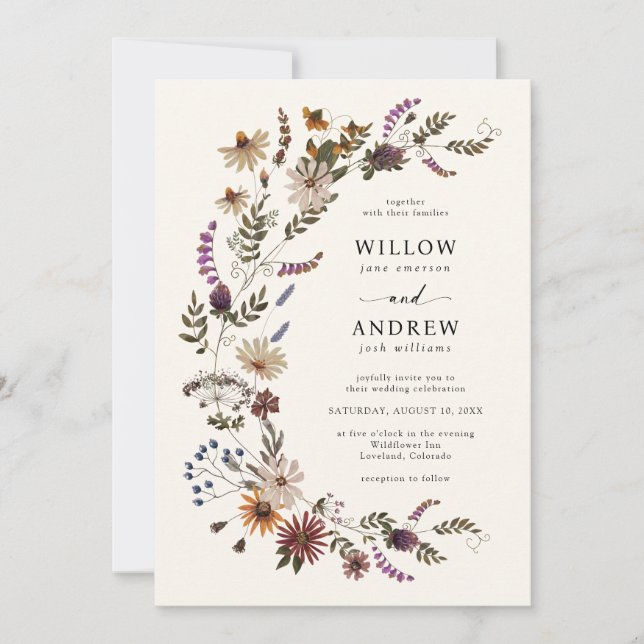 Convites Casamento de Outono com Flores Silvestres (Frente)