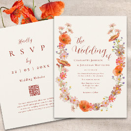 Convites Casamento de Outono com Flores Silvestres Boho Cód