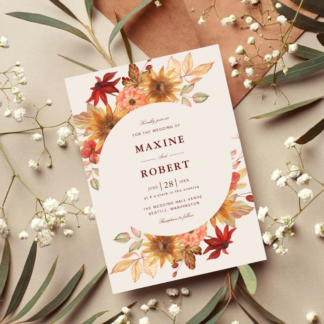 Convites Casamento de Outono com Folhas de Outono Elegantes (Elegant fall leaves wedding invitation brings warm autumn charm to your special day.)