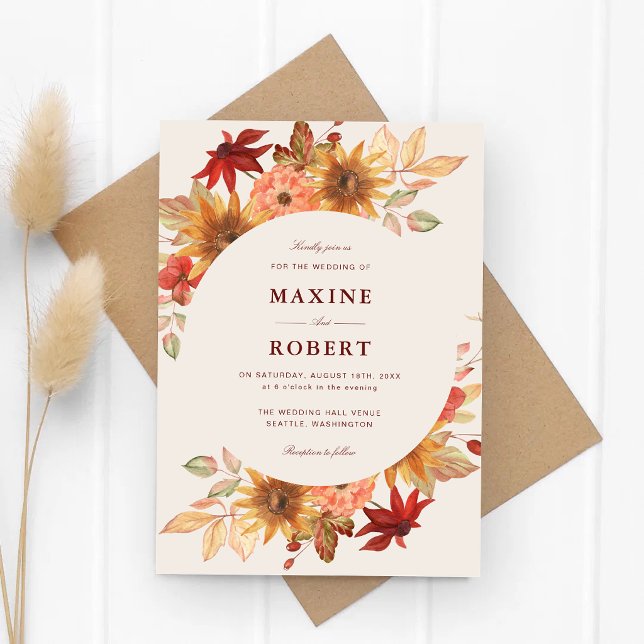 Convites Casamento de Outono com Folhas de Outono Elegantes (Elegant fall leaves wedding invitation brings cozy autumn romance to your special day.)