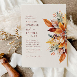 Convites Casamento de Outono com Folhas de Outono Elegantes