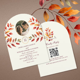 Convites Casamento de Outono com Foto e Código QR