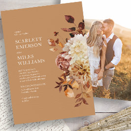 Convites Casamento de Outono com Foto em Dourado