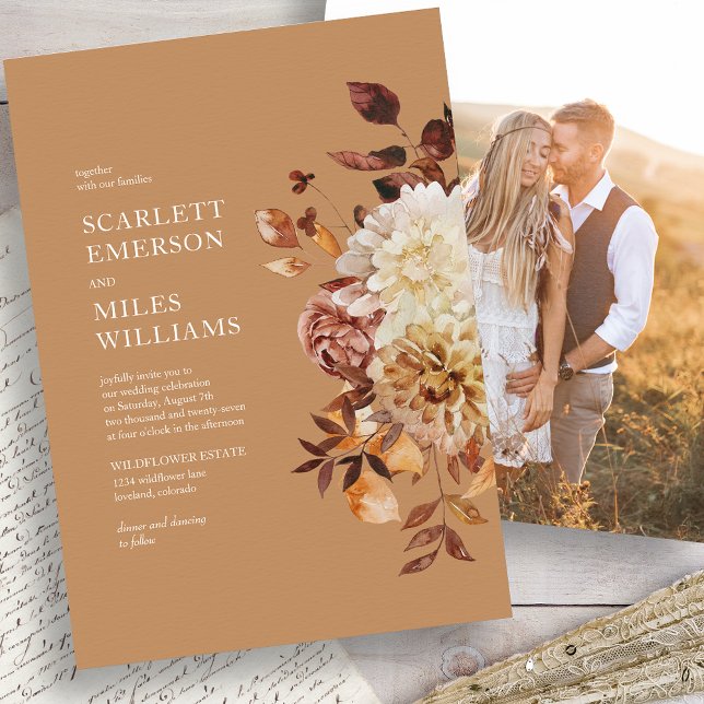 Convites Casamento de Outono com Foto em Dourado (Gold Photo Fall Wedding Invitation
)