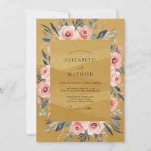 Convites Casamento de Outono com Rosa Painterly Ocre